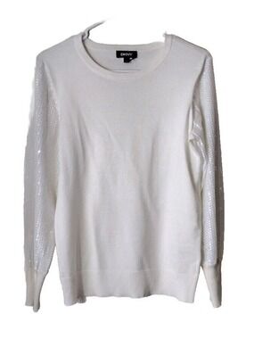 DKNY Sweater Womens XS Long Sleeve Ivory White Sequin Holiday Festive